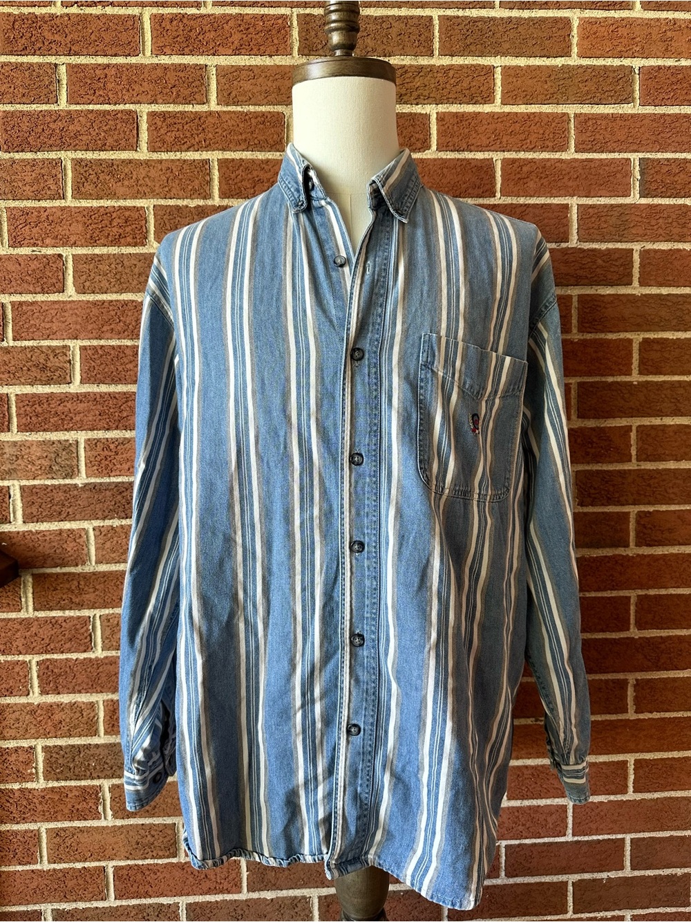 Coliseum Jeans Mens Striped Button-Down Shirt Blue White Cotton XL Long Sleeve